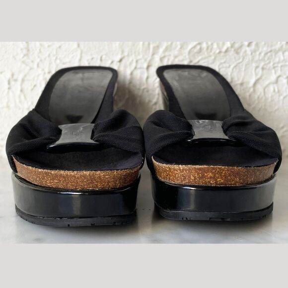 Donald J Pliner Black Slip On Wedge Sandal-Fabric & Patent Leather-Women's 7.5M - Picture 5 of 9